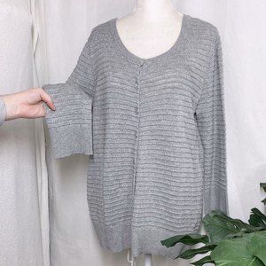 Anne Klein Grey Patterned Textured Button Down Cardigan Simple Sweater